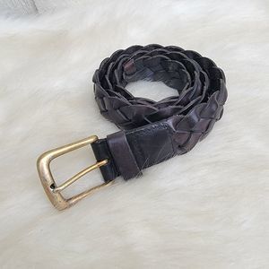 mens braided woven brown leather belt sz (40-42) L